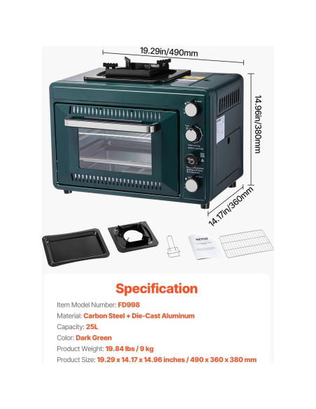 Horno de Camping VEVOR 2-en-1 con Estufa Gas, 9kg, Verde Horno de Camping VEVOR 2-en-1 con Estufa Gas, 9kg, Verde