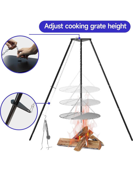 Trípode de Cocina para Fogata KIKIBRO HC-KW-22 Altura Ajustable Trípode de Cocina para Fogata KIKIBRO HC-KW-22 Altura Ajustable