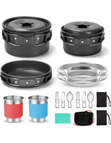 Kit de Cocina para Camping Odoland 15 Piezas + Estufa 3500W