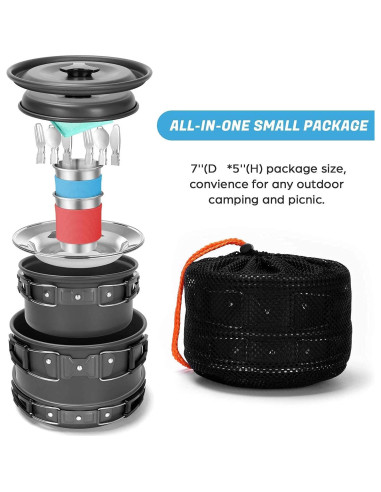 Kit de Cocina para Camping Odoland 15 Piezas + Estufa 3500W