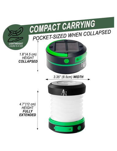 Linterna de Camping Solar Asaeh - Plegable, Recargable, Verde