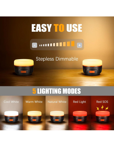 Linterna de Camping LED Yonktoo 1000LM Recargable IPX5 Naranja
