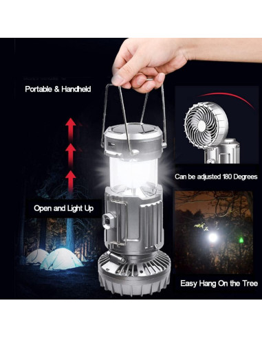 Linterna Solar de Camping JINWEN 2Pack con Ventilador