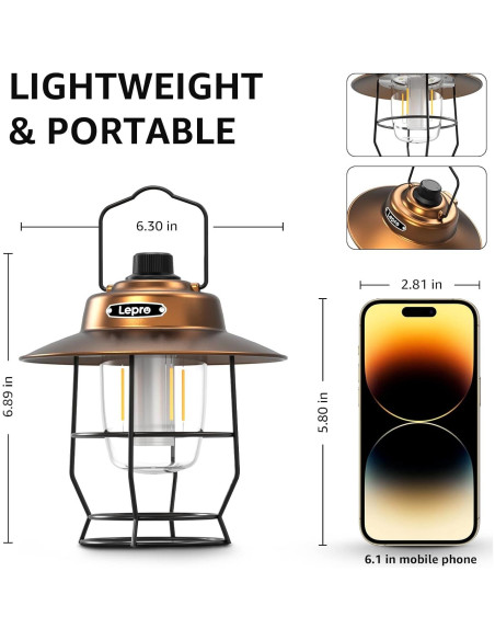 Linterna de Camping LED Lepro Vintage Recargable 450LM Linterna de Camping LED Lepro Vintage Recargable 450LM