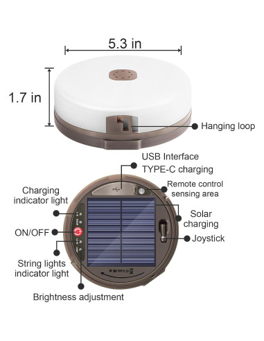 Luz de Camping HELESIN 12.8m Solar Recargable 8 Modos