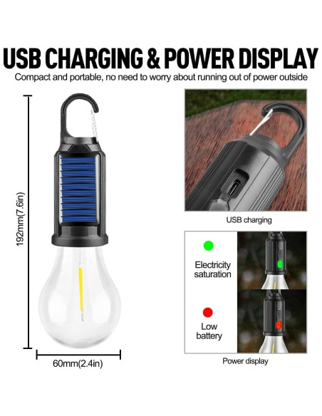Lámpara LED de Carpa MODOAO Recargable USB y Solar 19.3 cm Lámpara LED de Carpa MODOAO Recargable USB y Solar 19.3 cm