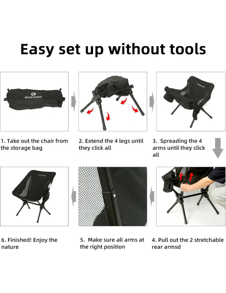 Silla de Camping Plegable ROCK CLOUD Ultraligera 136 kg Silla de Camping Plegable ROCK CLOUD Ultraligera 136 kg