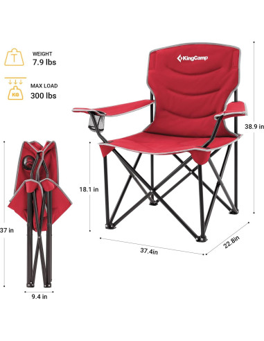 Silla Plegable KingCamp Acolchada para Camping 136 kg Rojo