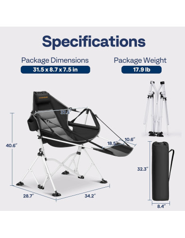 Silla de Camping VIVOHOME con Reposapiés Desmontable 181 kg