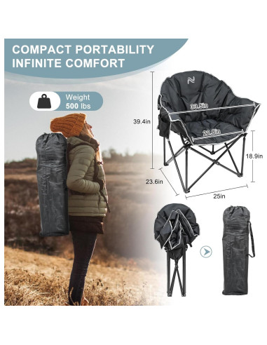 Silla de Camping Plegable MOPHOTO 226.8 kg Acolchada Negra