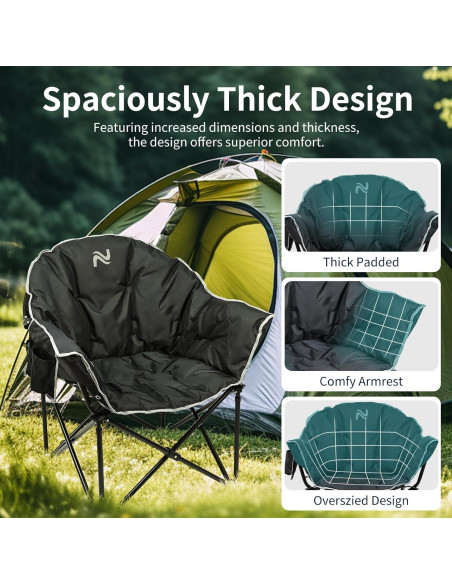 Silla de Camping Plegable MOPHOTO 226.8 kg Acolchada Negra Silla de Camping Plegable MOPHOTO 226.8 kg Acolchada Negra