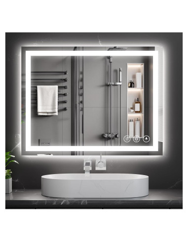 Espejo de Baño LED Koonmi 91x61 cm, Retroiluminado, 3 Colores