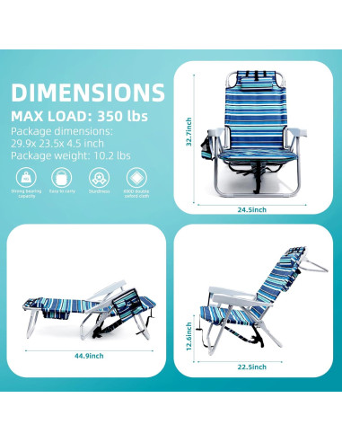 Silla de Playa Plegable Yestomo con Almohada y Bolsa Enfriadora