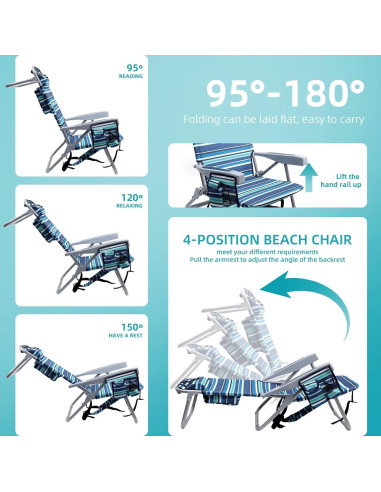 Silla de Playa Plegable Yestomo con Almohada y Bolsa Enfriadora