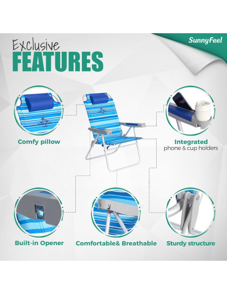 Silla de Playa Plegable SUNNYFEEL Alta 500 LBS Azul Claro Silla de Playa Plegable SUNNYFEEL Alta 500 LBS Azul Claro