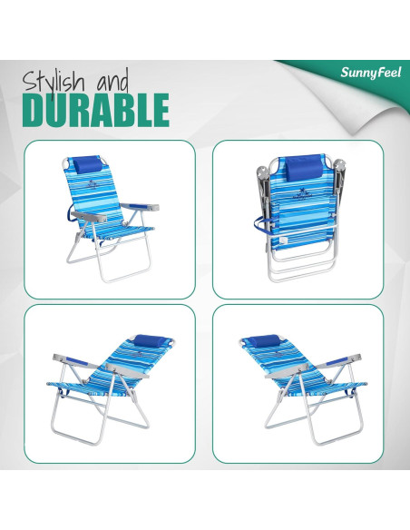 Silla de Playa Plegable SUNNYFEEL Alta 500 LBS Azul Claro Silla de Playa Plegable SUNNYFEEL Alta 500 LBS Azul Claro