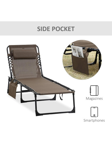 Silla Lounge Plegable Outsunny Marrón con Respaldo Ajustable