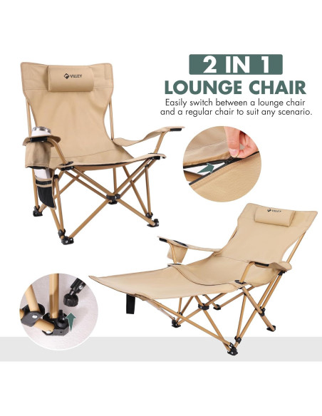 Silla de Camping Reclinable VILLEY Beige Plegable 150 kg Silla de Camping Reclinable VILLEY Beige Plegable 150 kg