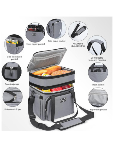 Bolsa de Almuerzo Térmica Mecrowd Gris 17L Aislada y a Prueba de Fugas