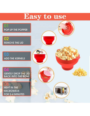 Popcorn Popper de Silicona Fglmctsh 15 Tazas Rojo