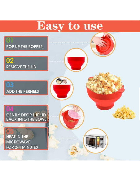 Popcorn Popper de Silicona Fglmctsh 15 Tazas Rojo Popcorn Popper de Silicona Fglmctsh 15 Tazas Rojo