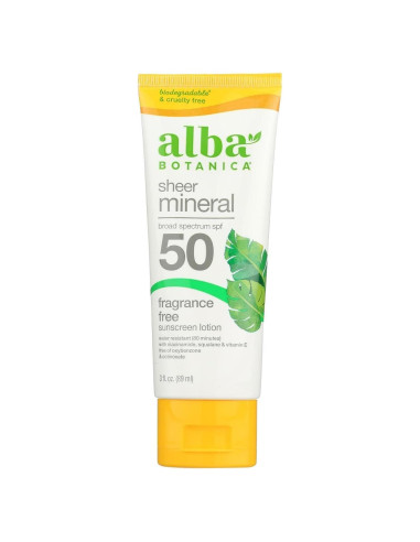 Loción Solar Mineral Alba Botanica SPF 50 89 ml Hipoalergénica