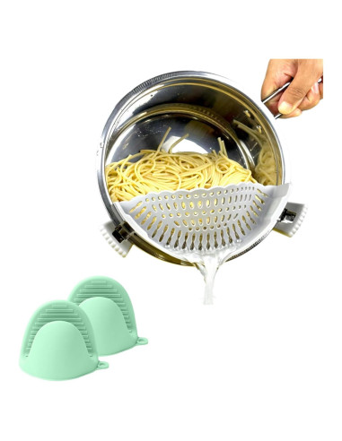 Colador Clip-On XiangLongRui con Guantes de Silicona Gris