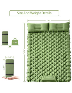 Colchón Doble Inflable YEEKORO para Camping 200x122 cm Verde 2