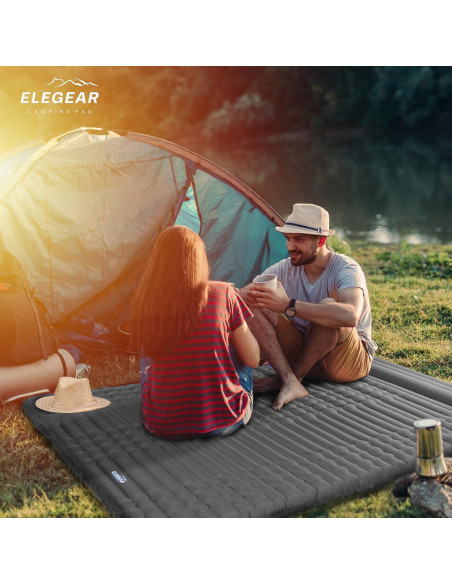 Almohadilla Doble Inflable Elegear 4" para Camping Gris Almohadilla Doble Inflable Elegear 4" para Camping Gris