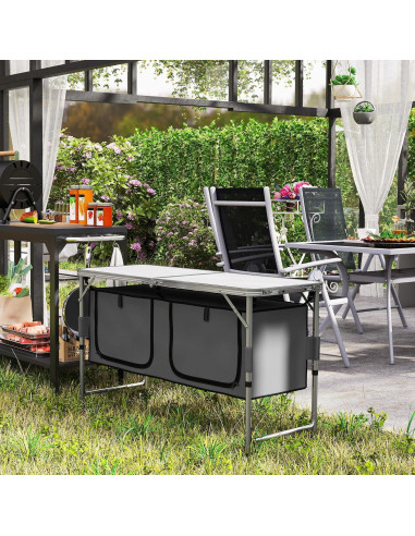 Mesa de Camping Plegable Outsunny 120 cm Ajustable con Almacenaje