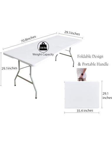Mesa Plegable 180 cm JingPieCle Blanca Utilitaria 149.7 kg