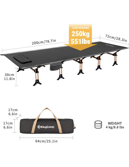 Cama de Camping Plegable KingCamp XXL 551 lbs Negra Cama de Camping Plegable KingCamp XXL 551 lbs Negra