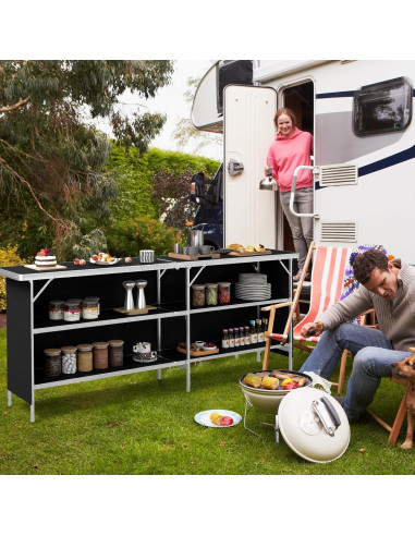 Mesa de Picnic Plegable COSTWAY 206 cm con Estantes y Bolsa