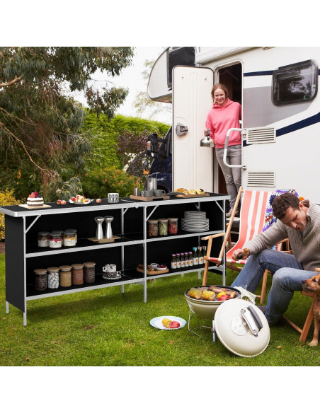 Mesa de Picnic Plegable COSTWAY 206 cm con Estantes y Bolsa Mesa de Picnic Plegable COSTWAY 206 cm con Estantes y Bolsa