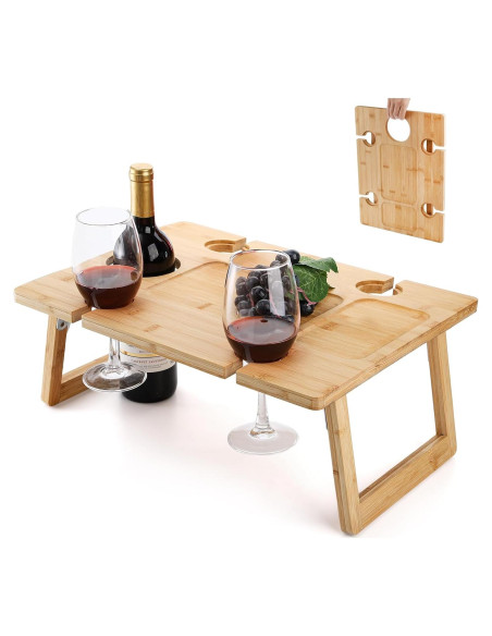 Mesa de Picnic Plegable Peohud de Bambú para Vino 42.9x32cm Mesa de Picnic Plegable Peohud de Bambú para Vino 42.9x32cm