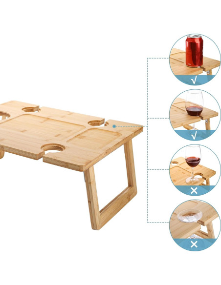 Mesa de Picnic Plegable Peohud de Bambú para Vino 42.9x32cm Mesa de Picnic Plegable Peohud de Bambú para Vino 42.9x32cm