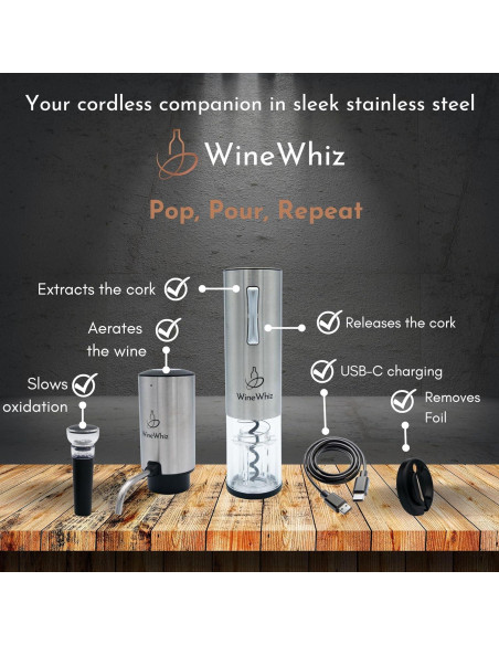 Juego de Aerador y Sacacorchos Eléctrico WineWhiz Juego de Aerador y Sacacorchos Eléctrico WineWhiz