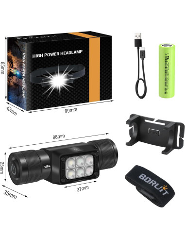 Linterna Frontal BORUIT HP360 LED Recargable IP67 7 Modos