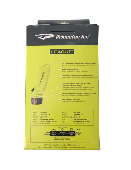 Linterna LED Princeton Tec League Amarillo Neón 420 Lúmenes Linterna LED Princeton Tec League Amarillo Neón 420 Lúmenes