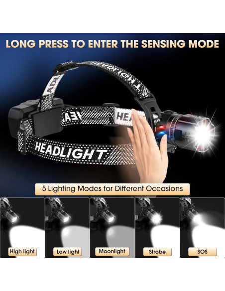 Linterna Frontal LED Atdoall Recargable 800m 5 Modos IPX5 Linterna Frontal LED Atdoall Recargable 800m 5 Modos IPX5