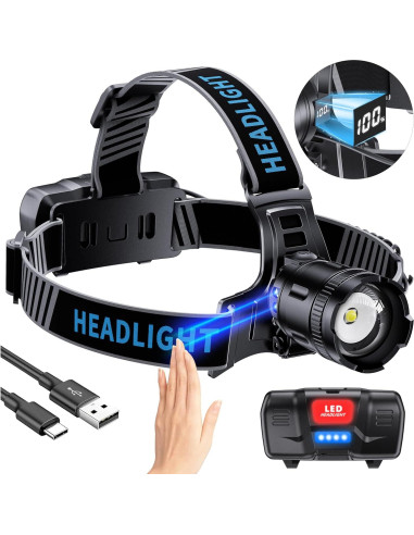 Linterna Frontal LED Recargable ADDplus 2000 Lúmenes IPX7