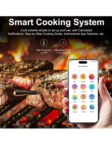 Termómetro de carne inalámbrico QIREDA Bluetooth 5.3 243 m