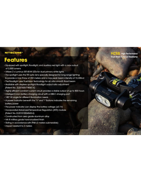 Linterna Frontal Nitecore HC68 2000 Lúmenes Recargable Linterna Frontal Nitecore HC68 2000 Lúmenes Recargable