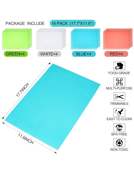 16 Alfombrillas para Refrigerador Shinywear Lavables 44.96x29.46cm 16 Alfombrillas para Refrigerador Shinywear Lavables 44.96x29.46cm