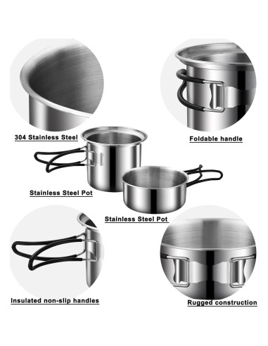 Kit de Cocina para Camping Pobowlgarls - Acero Inoxidable 9 Piezas