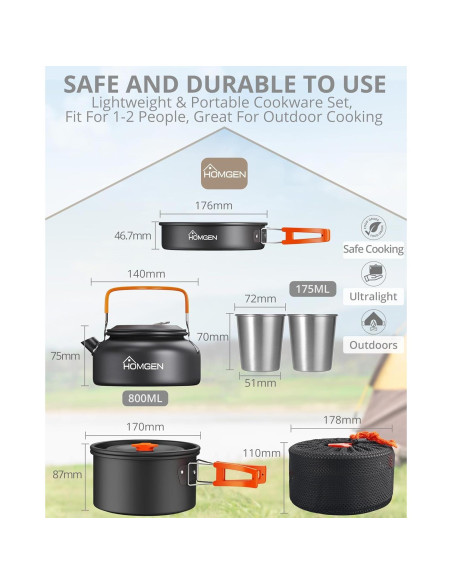 Juego de Cocina Portátil HOMGEN para Camping 2-3 Personas Juego de Cocina Portátil HOMGEN para Camping 2-3 Personas