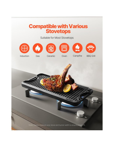 Plancha de Hierro Fundido VEVOR 50.8x25.4 cm Reversible