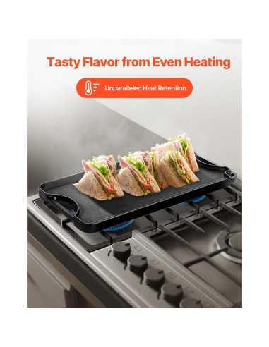 Plancha de Hierro Fundido VEVOR 50.8x25.4 cm Reversible