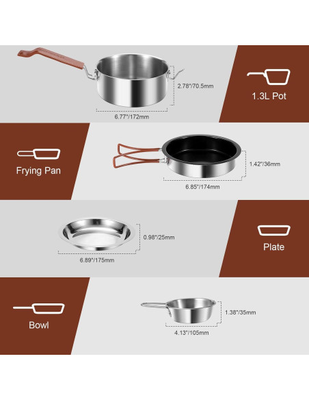 Set de Camping Odoland 10 Piezas Acero Inoxidable 1.3L Set de Camping Odoland 10 Piezas Acero Inoxidable 1.3L