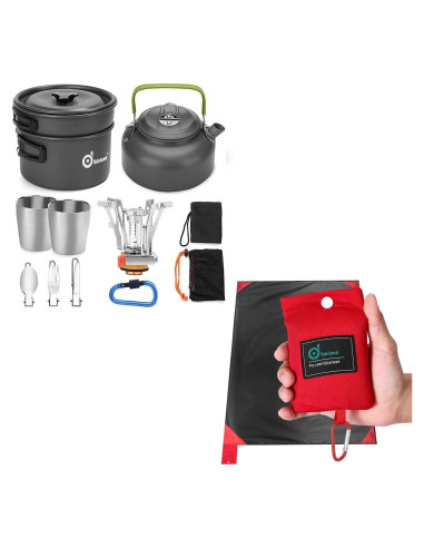 Kit de Cocina para Camping Odoland 12 Piezas con Estufa y Manta